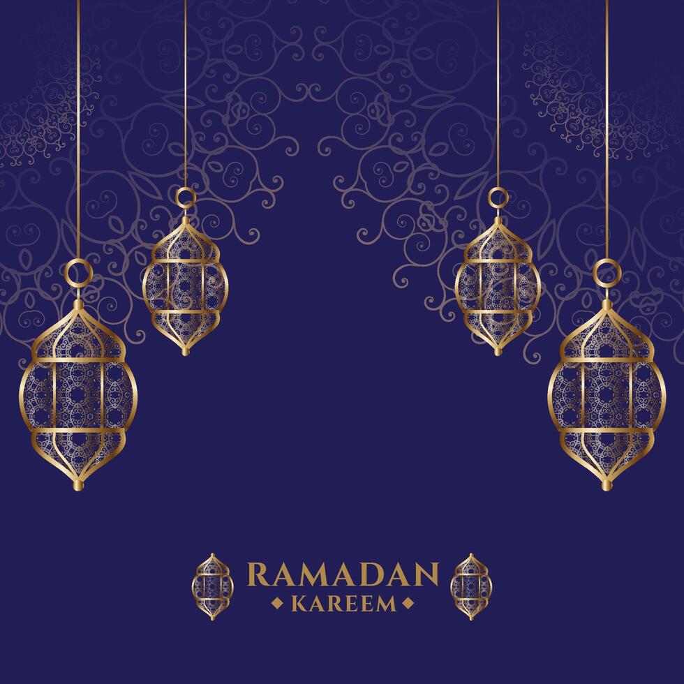 ramadan kareem islamic golden lantern background design vector
