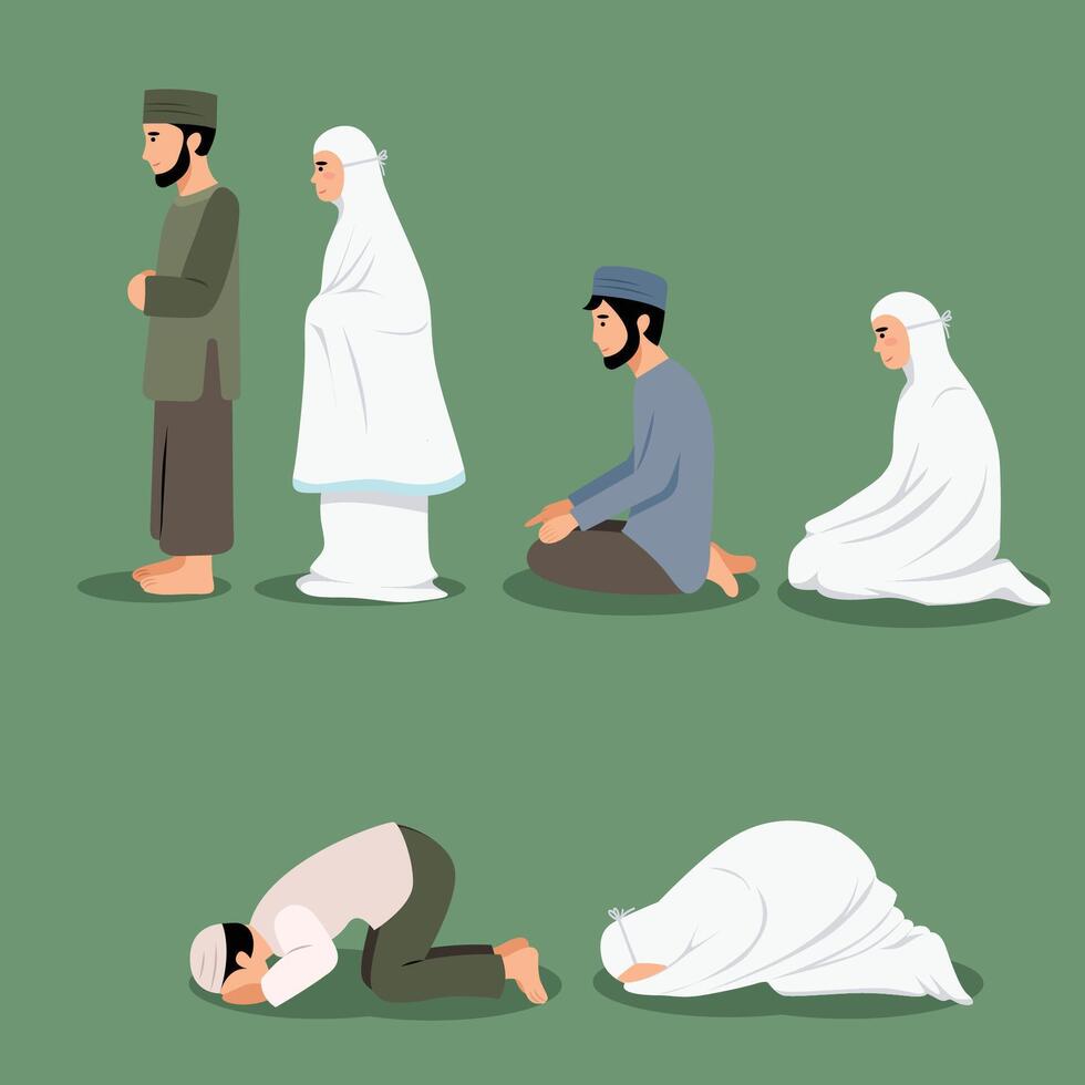 Collection of Muslim women and men performing Hajj vector