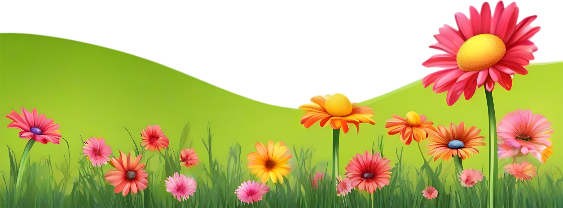 AI generated Wildflower field, Clipart of colorful spring wildflowers field. png