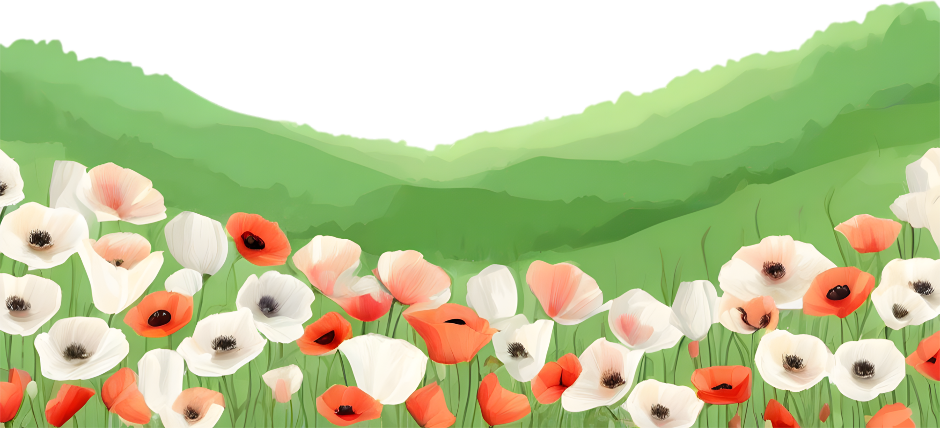 AI generated Wildflower field, Clipart of colorful spring wildflowers field. png