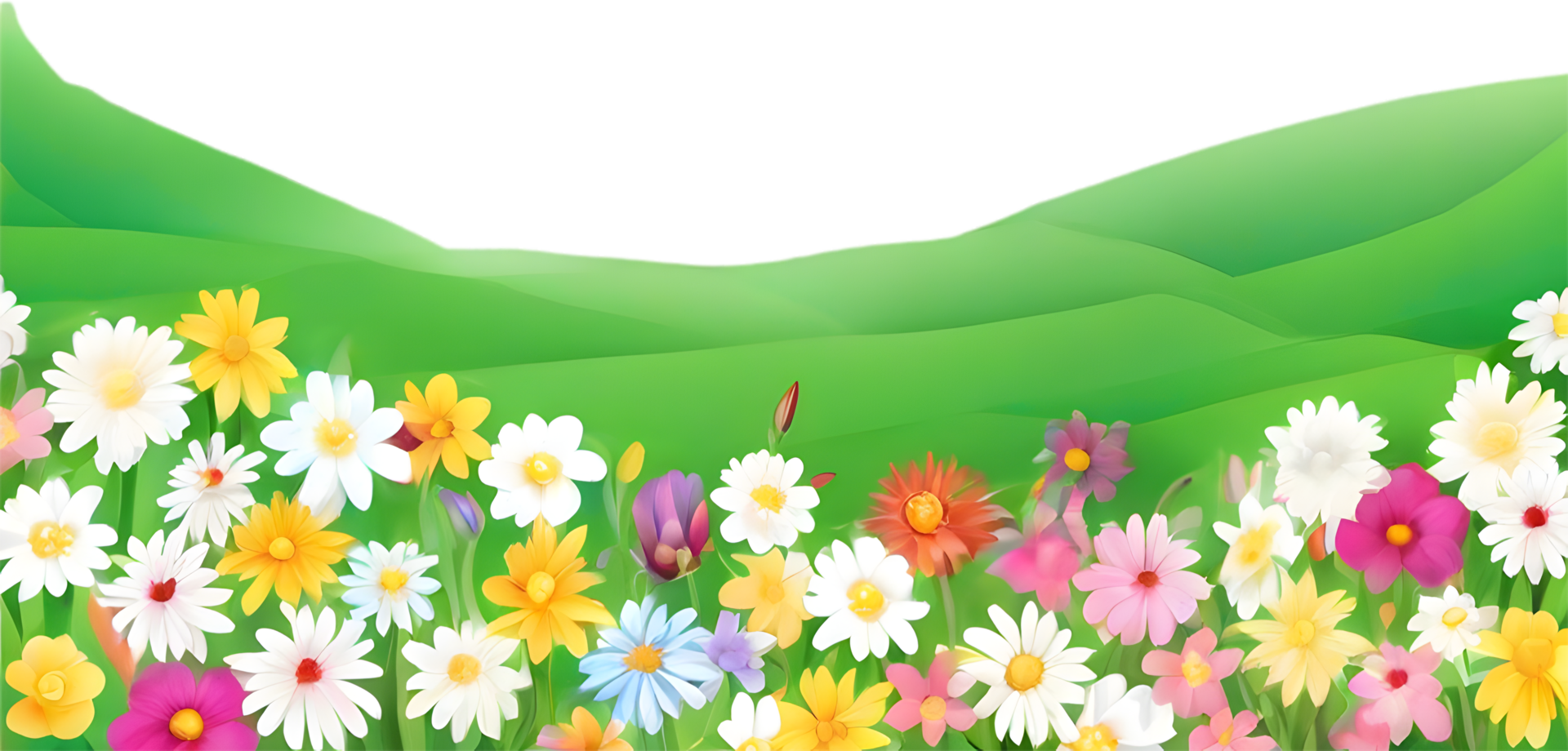 AI generated Wildflower field, Clipart of colorful spring wildflowers field. png