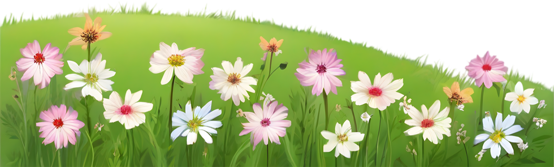 AI generated Wildflower field, Clipart of colorful spring wildflowers field. png