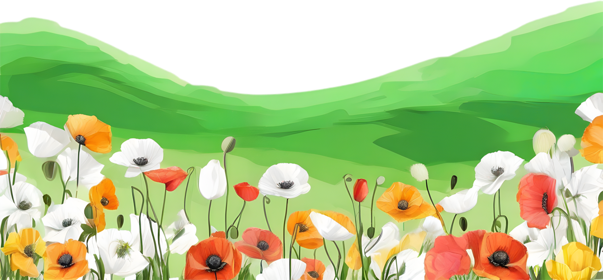 AI generated Wildflower field, Clipart of colorful spring wildflowers field. png