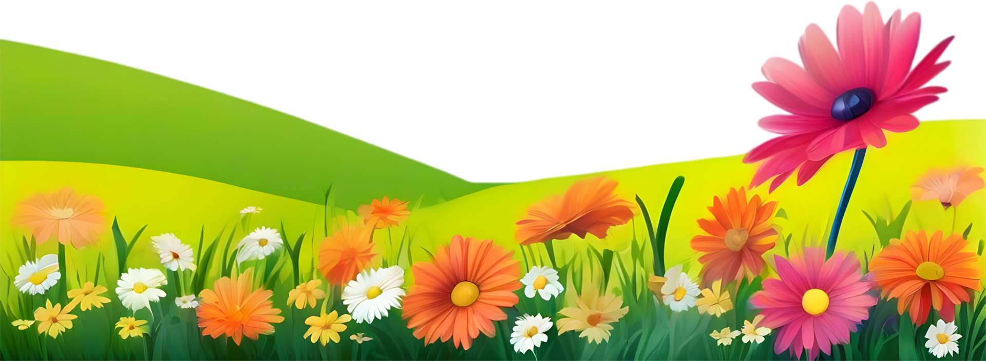 AI generated Wildflower field, Clipart of colorful spring wildflowers field. png