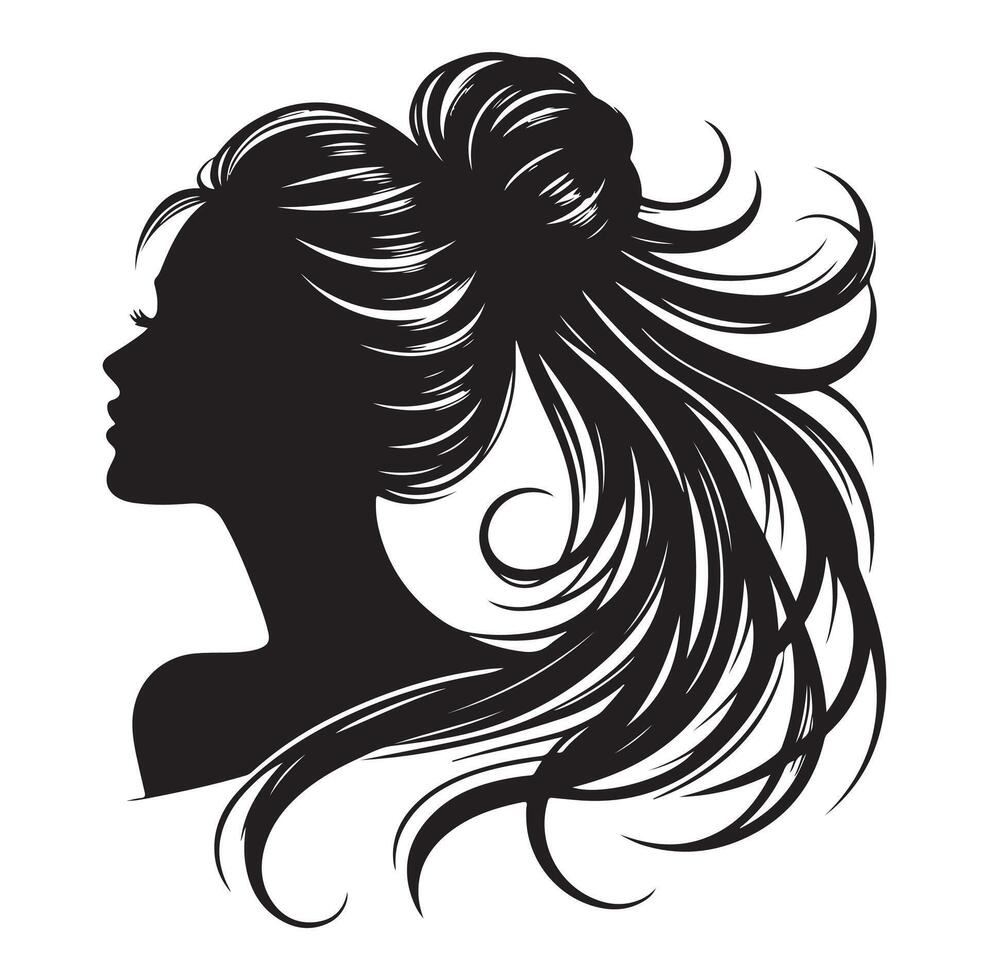 Woman with hair vector, silhouette of a girl, silhouette of a girl vector