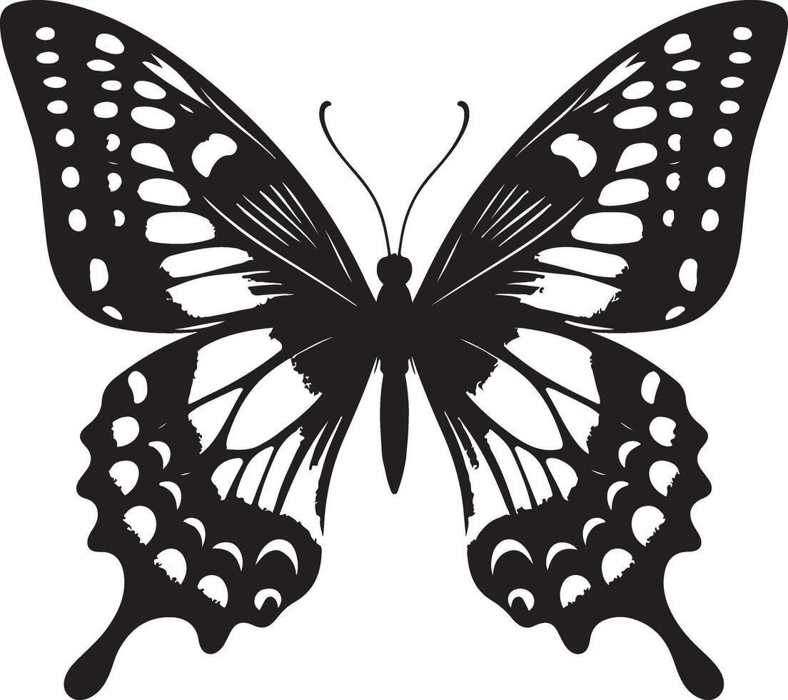 mariposas y flores, modelo con mariposas, conjunto de mariposas, volador mariposas silueta negro conjunto aislado en blanco antecedentes vector