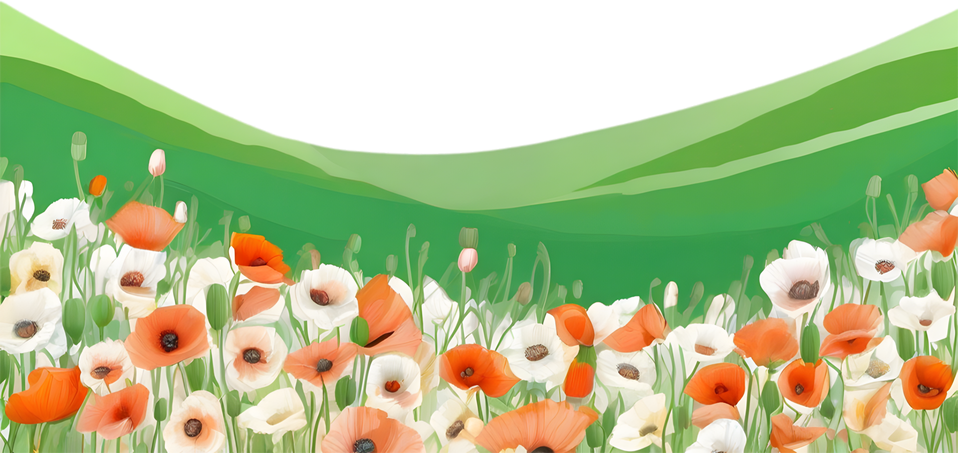 AI generated Wildflower field, Clipart of colorful spring wildflowers field. png