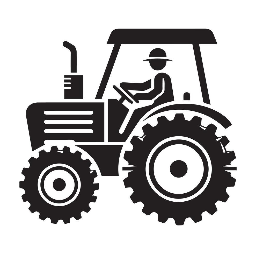 Silhouette of a tractor illustration vector with black old tractor on white background, Tractor isolated on white background