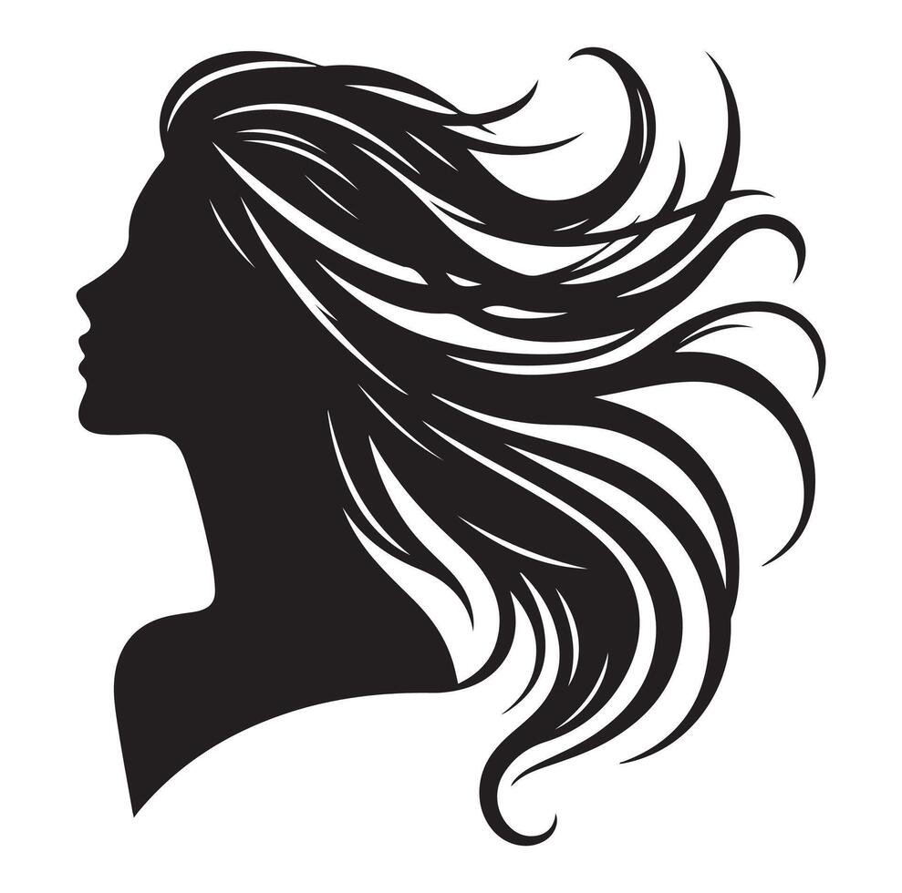 Woman with hair vector, silhouette of a girl, silhouette of a girl vector