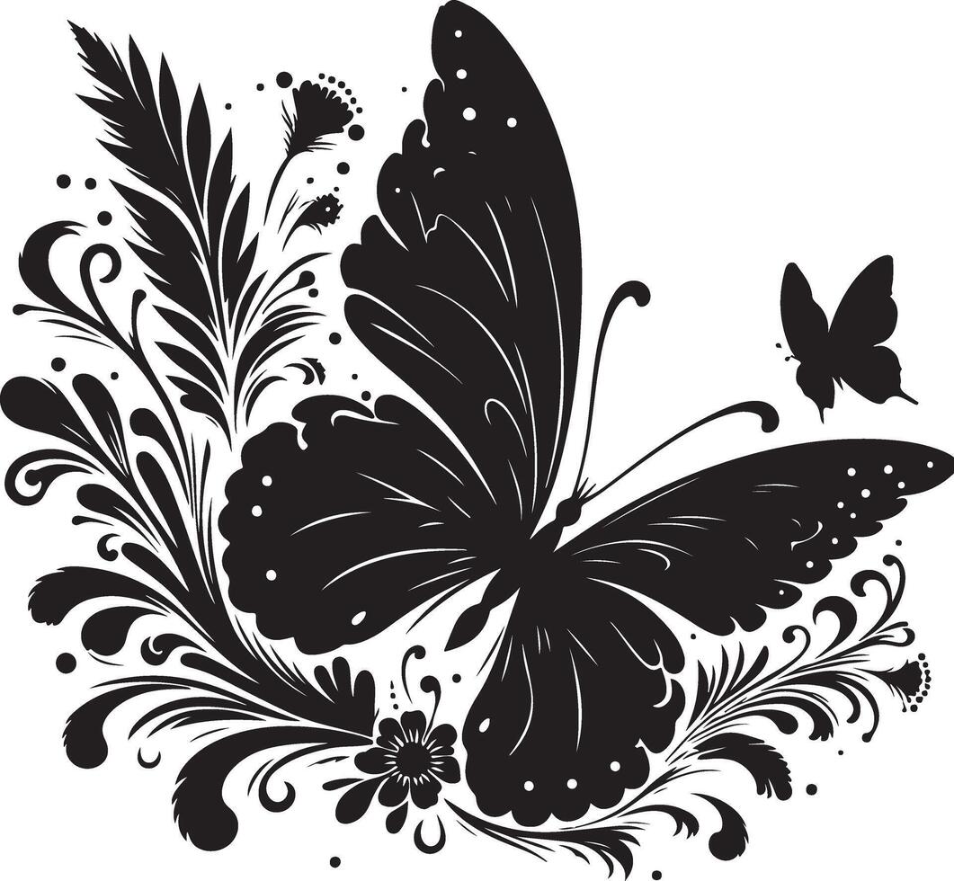 mariposas y flores, modelo con mariposas, conjunto de mariposas, volador mariposas silueta negro conjunto aislado en blanco antecedentes vector