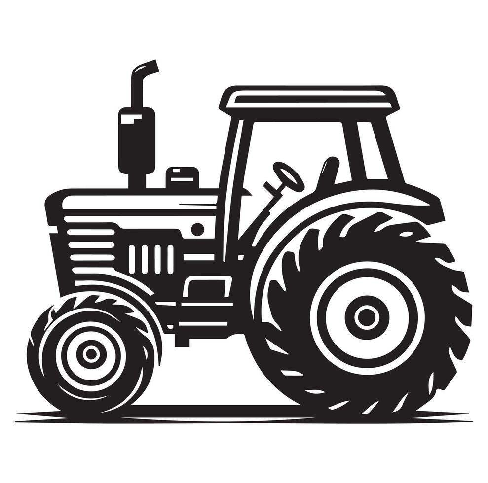 Silhouette of a tractor illustration vector with black old tractor on white background, Tractor isolated on white background