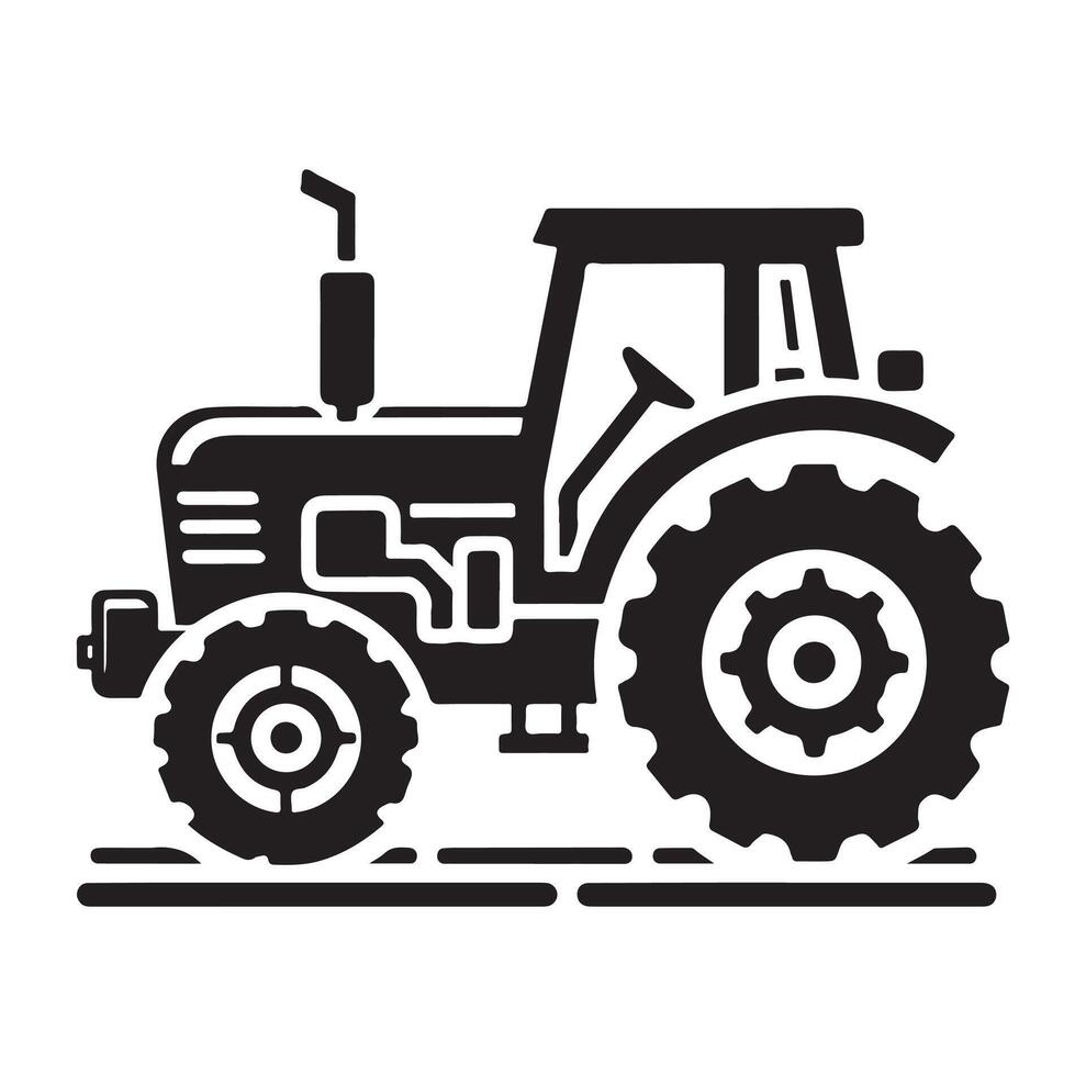 Silhouette of a tractor illustration vector with black old tractor on white background, Tractor isolated on white background