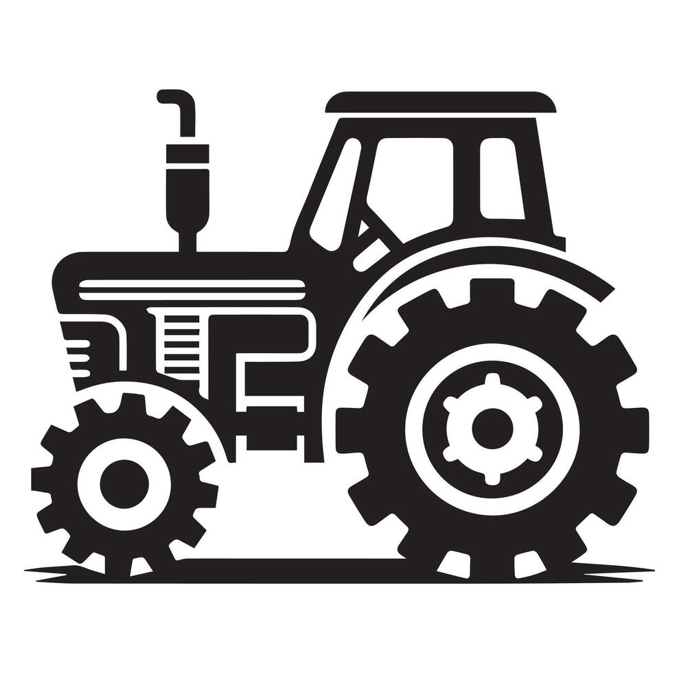 Silhouette of a tractor illustration vector with black old tractor on white background, Tractor isolated on white background