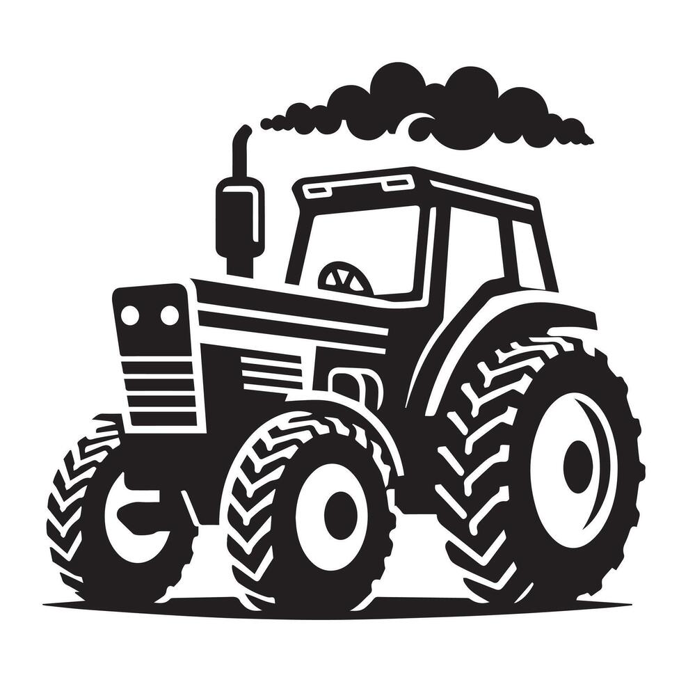 Silhouette of a tractor illustration vector with black old tractor on white background, Tractor isolated on white background