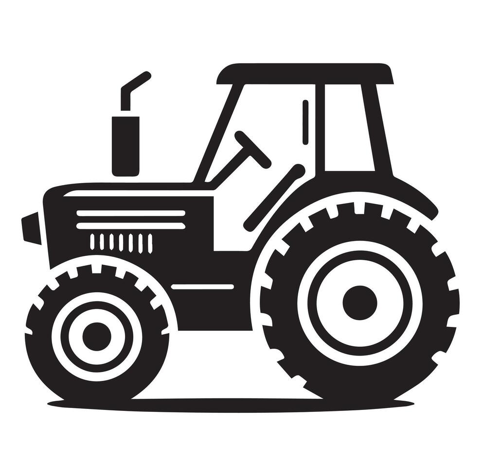 Silhouette of a tractor illustration vector with black old tractor on white background, Tractor isolated on white background