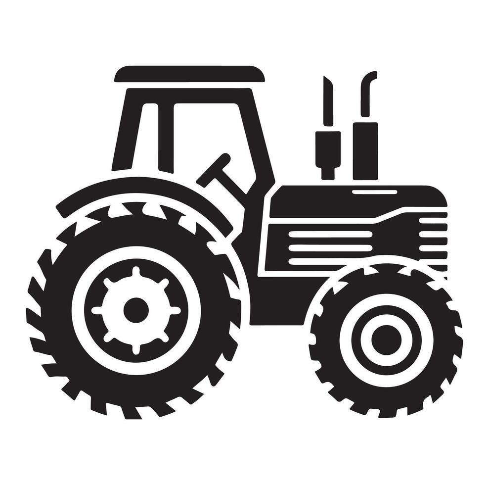 Silhouette of a tractor illustration vector with black old tractor on white background, Tractor isolated on white background