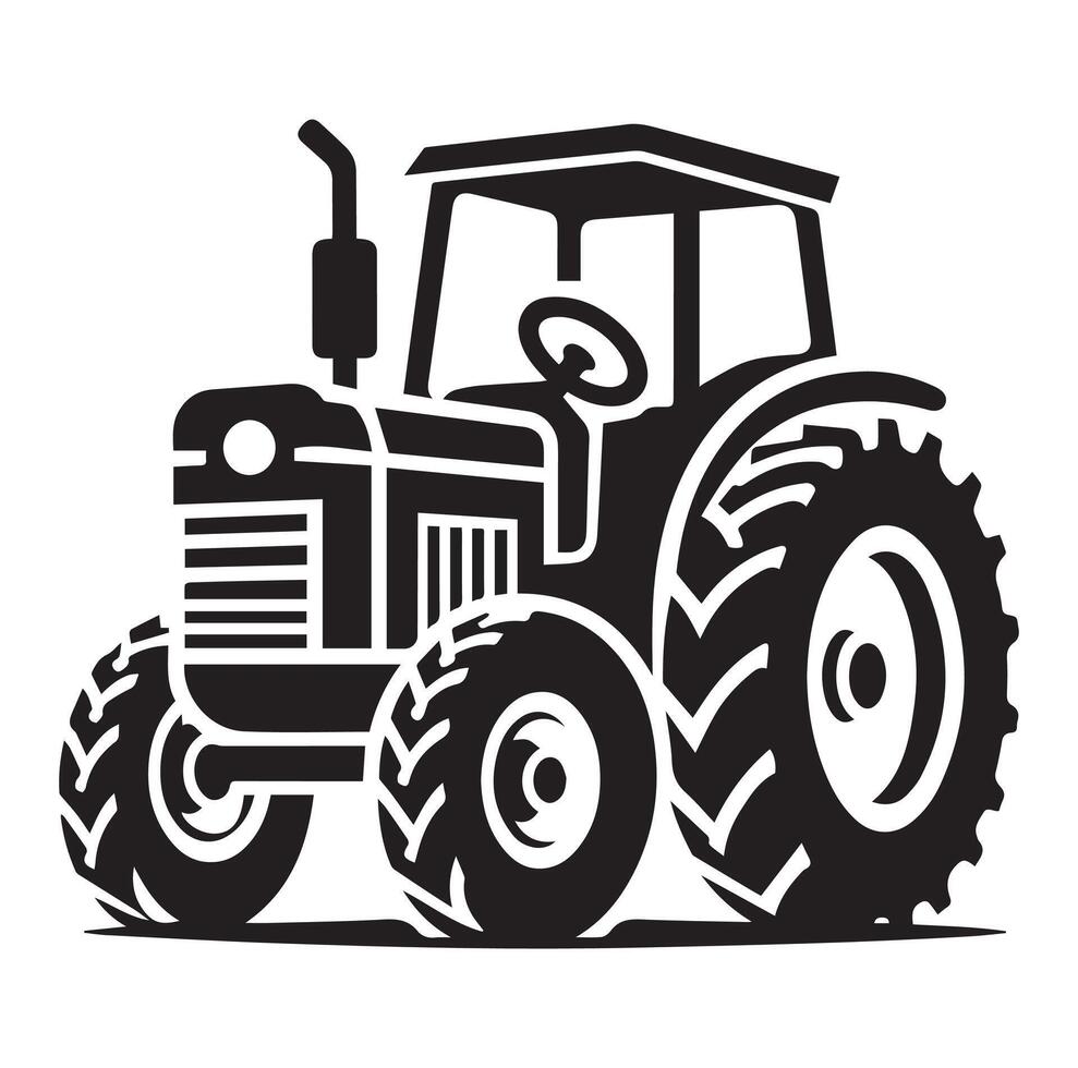 silueta de un tractor ilustración vector con negro antiguo tractor en blanco fondo, tractor aislado en blanco antecedentes