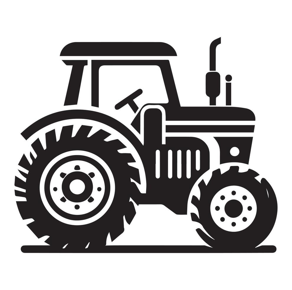 Silhouette of a tractor illustration vector with black old tractor on white background, Tractor isolated on white background