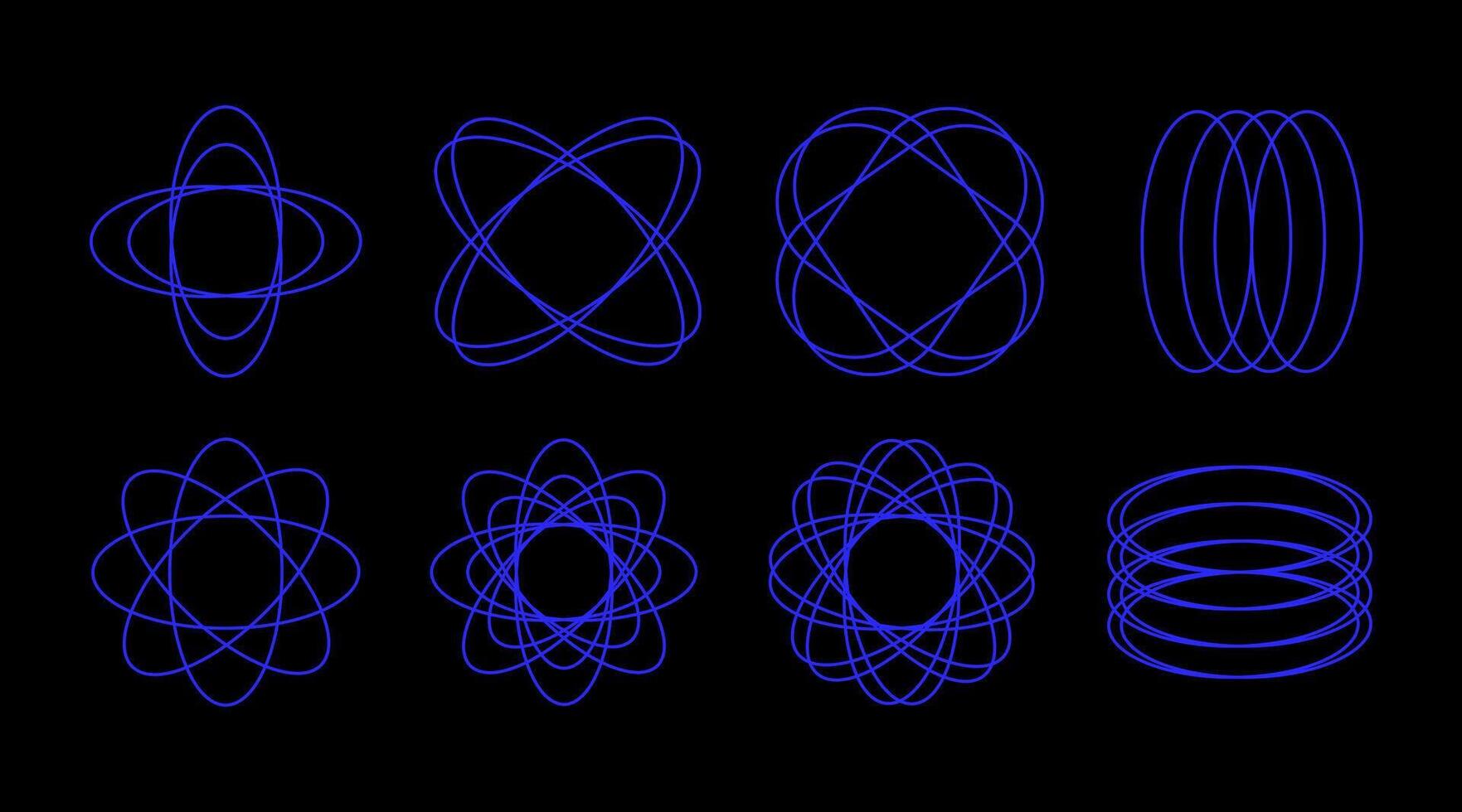 Set wireframe shapes in neon blue color. Elements trendy psychedelic style. Retro futuristic aesthetic. Various abstract monochrome geometric figures. vector