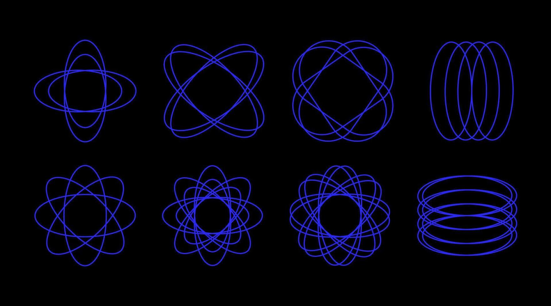 conjunto estructura metálica formas en neón azul color. elementos de moda psicodélico estilo. retro futurista estético. varios resumen monocromo geométrico cifras. vector