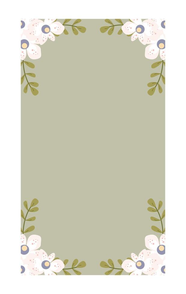 Greenery rectangle frame. Stories template. Green leaves, flower, and foliage border. Invitation template, greeting card, menu. Botanical plant, design. vector