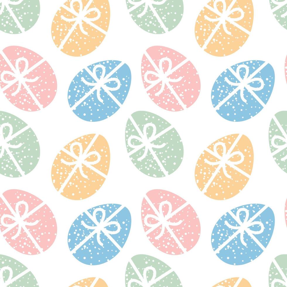 Easter eggs seamless pattern with robbon and bow. Wrapping or background. Perfect for holiday invitations, spring greeting cards, wallpaper and gift paper, Happy Easter celebration. vector