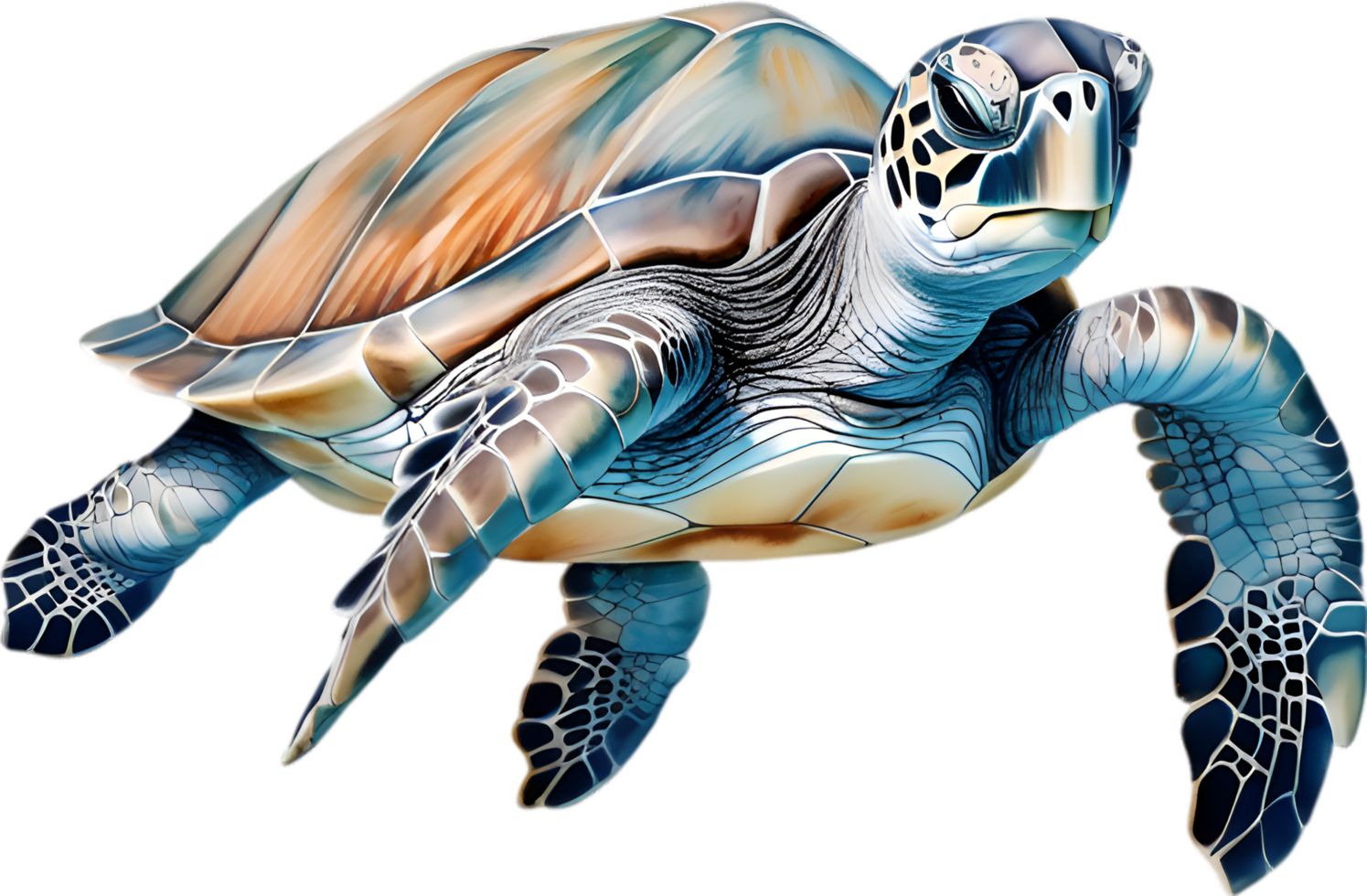 ai généré mer tortue, une aquarelle La peinture de une mer tortue. png