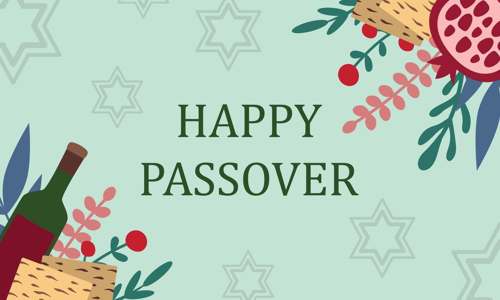 Passover holiday concept. Matzo, wine, plants, star of David. Vector illustration for your design
