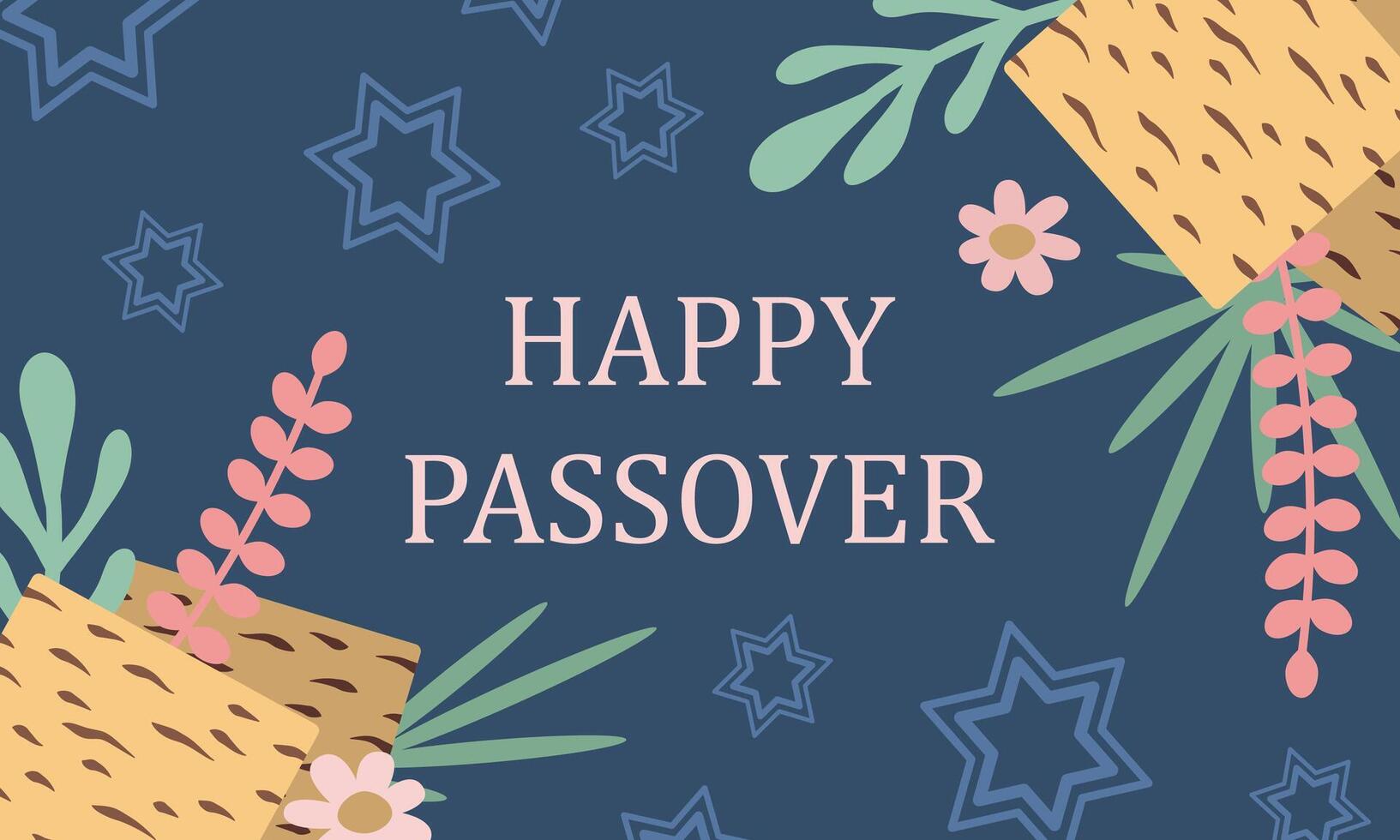 Passover holiday concept. Matzo, flowers, plants, star of David. Vector illustration for your design