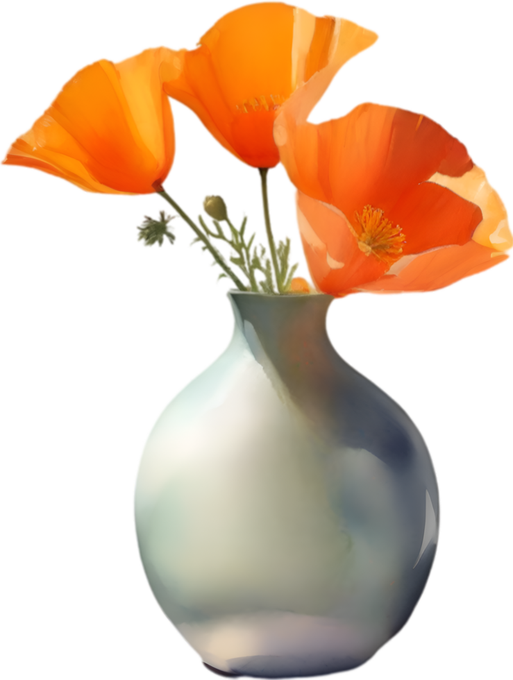 AI generated A vase of California Poppy, a watercolor painting of a vase of California Poppy. png