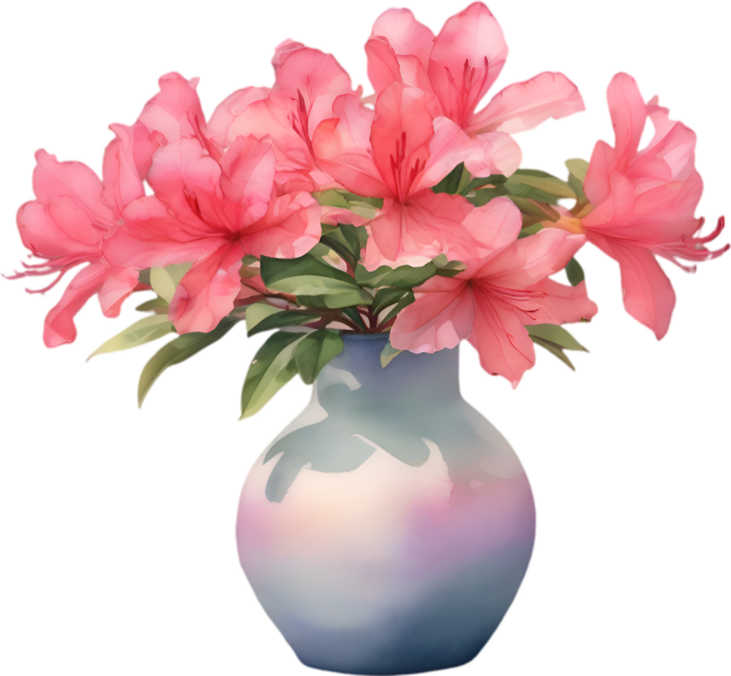 AI generated A vase of Azalea flower, a watercolor painting of a vase of Azalea flower. png