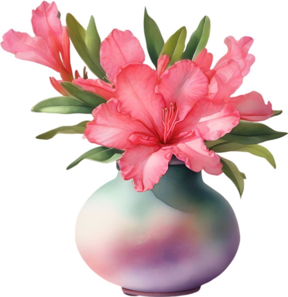 ai genererad en vas av azalea blomma, en vattenfärg målning av en vas av azalea blomma. png