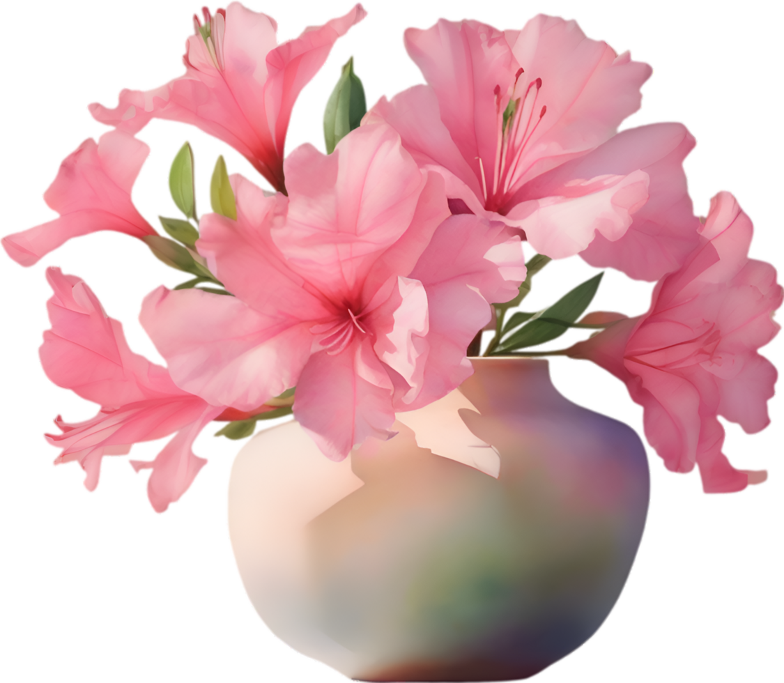 AI generated A vase of Azalea flower, a watercolor painting of a vase of Azalea flower. png