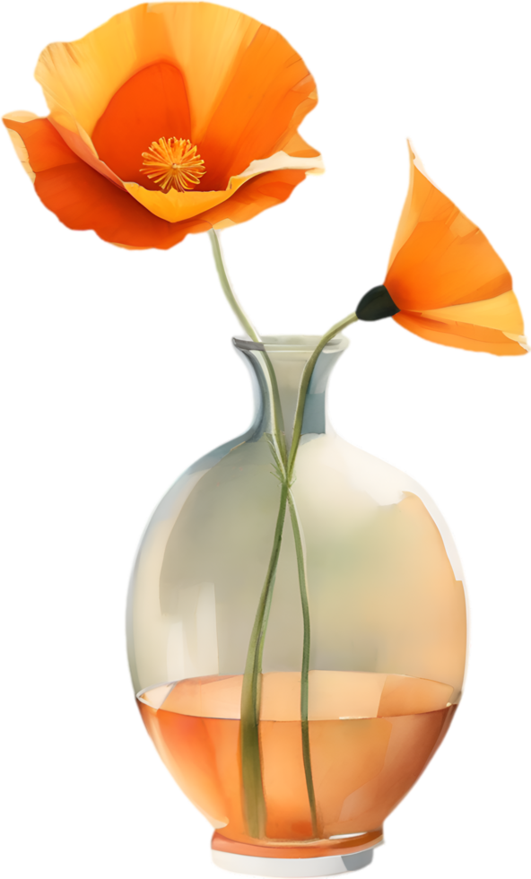 AI generated A vase of California Poppy, a watercolor painting of a vase of California Poppy. png