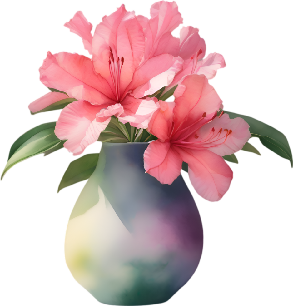 AI generated A vase of Azalea flower, a watercolor painting of a vase of Azalea flower. png