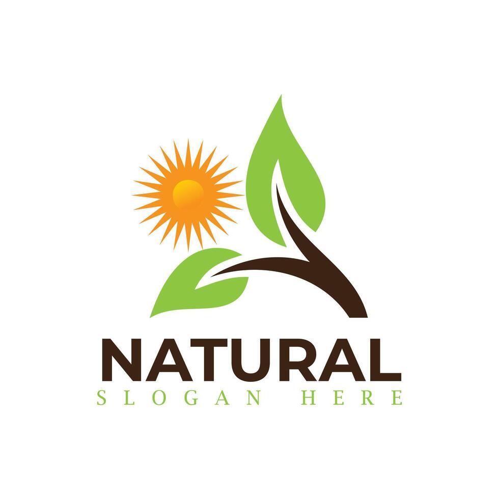 Natural, eco food, green leaf seedling, growing plant logo design vector template. Natural logos with leaves