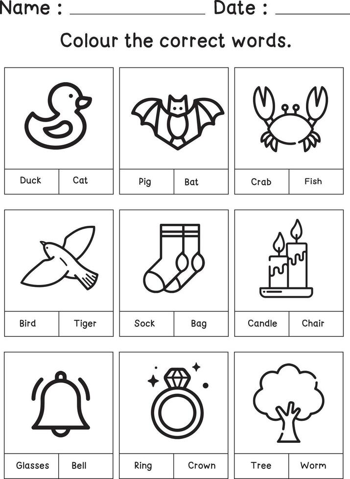 Color the worksheet and choose the correct answer vector