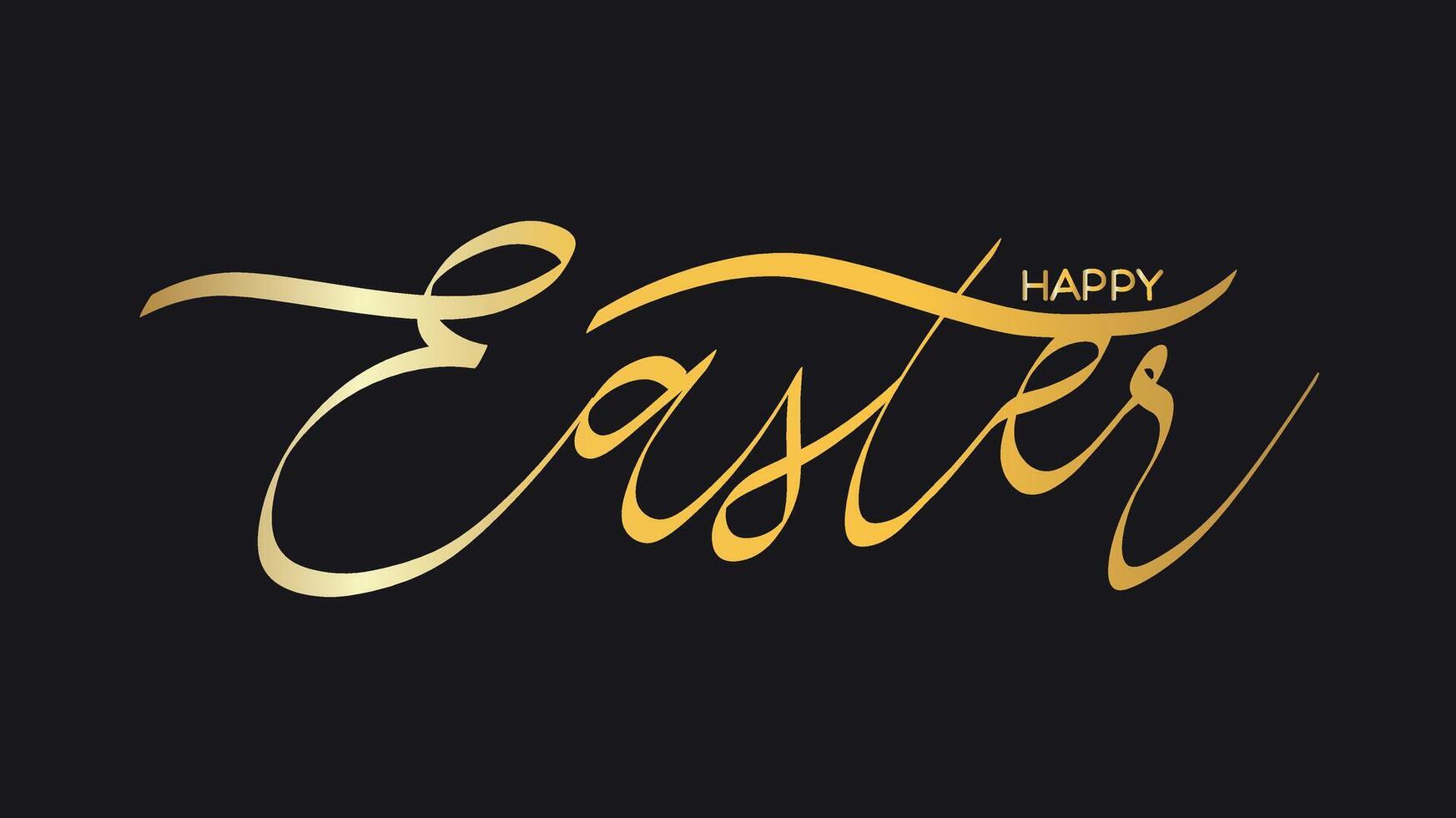 Happy Easter gold linear lettering. Hand drawn elegant modern calligraphy. Design for holiday greeting card and invitation vector