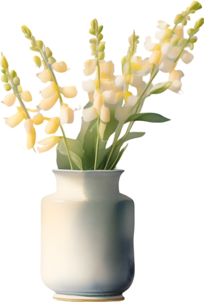 AI generated A vase of Dutchman Breeches flower, a watercolor painting of a vase of Dutchman Breeches flower. png