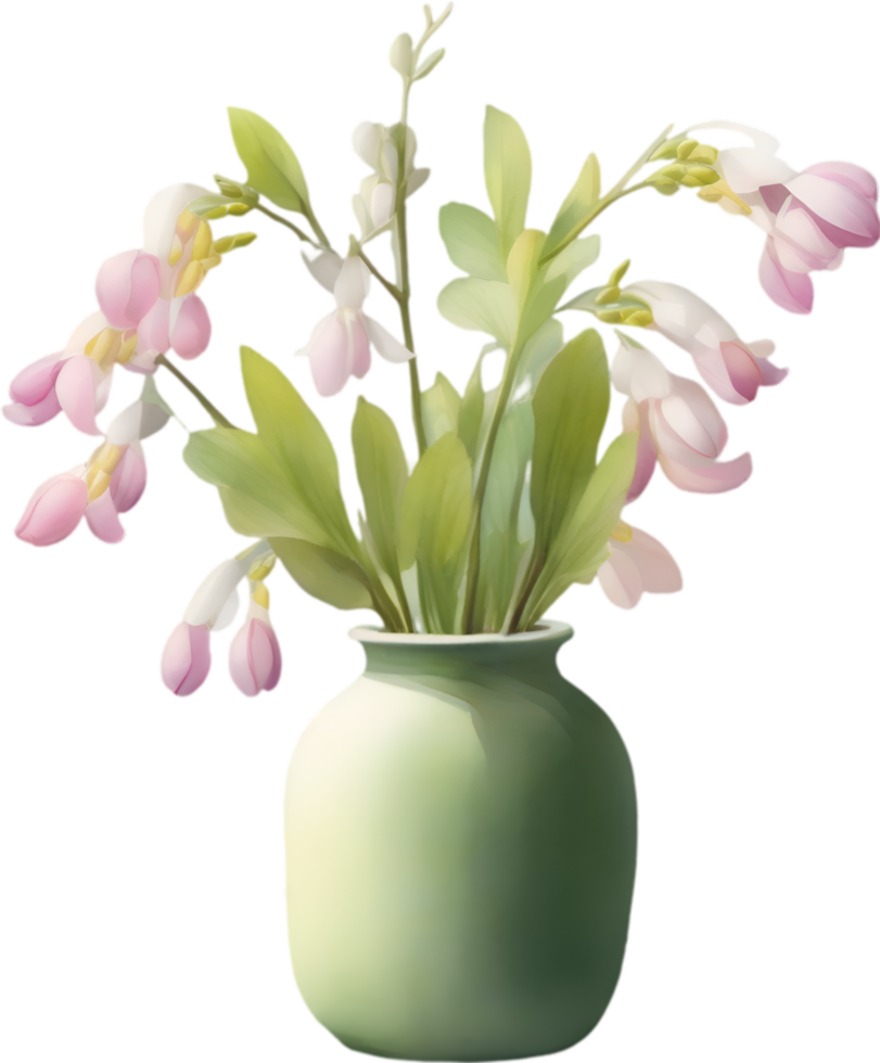 AI generated A vase of Dutchman Breeches flower, a watercolor painting of a vase of Dutchman Breeches flower. png