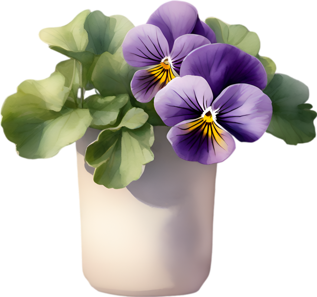 AI generated A vase of Violets flower, a watercolor painting of a vase of Violets  flowers. png