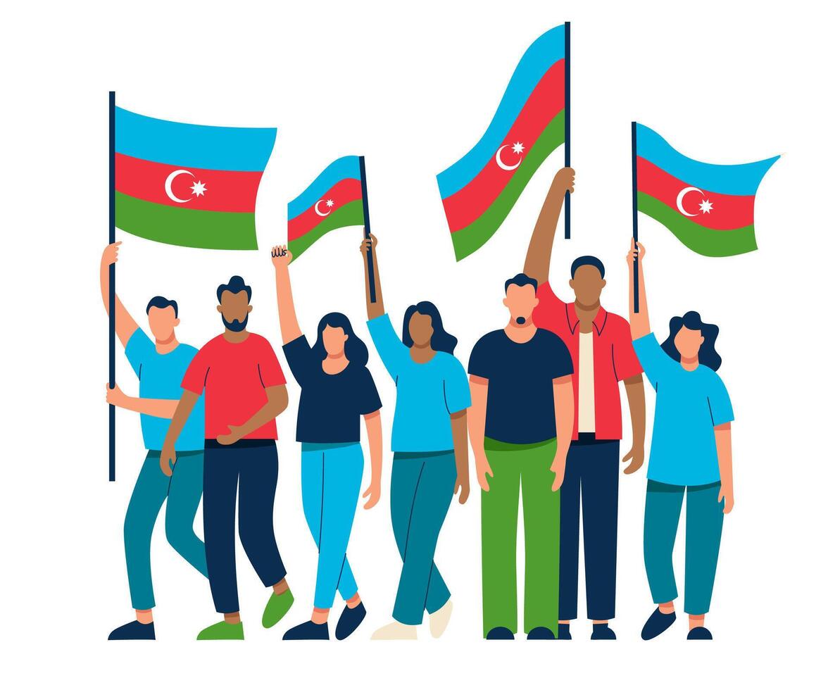 personas son que lleva banderas de azerbaiyán, el personas son en Huelga y cantando. anarquía y revolución. el desfile de votantes vector