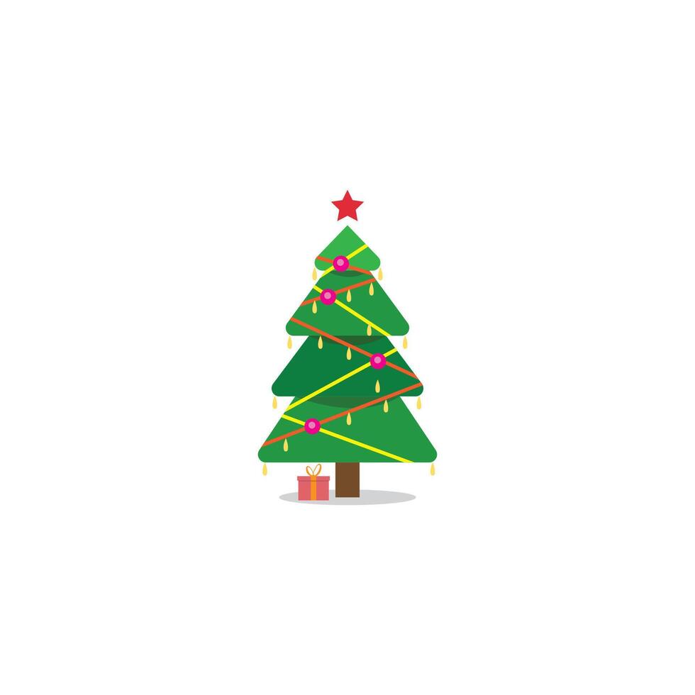 Navidad árboles, pinos para saludo tarjetas, invitaciones, pancartas, web. nuevo año y Navidad árbol tradicional símbolos con guirnaldas, ligero bombillas, estrellas. invierno Días festivos vector