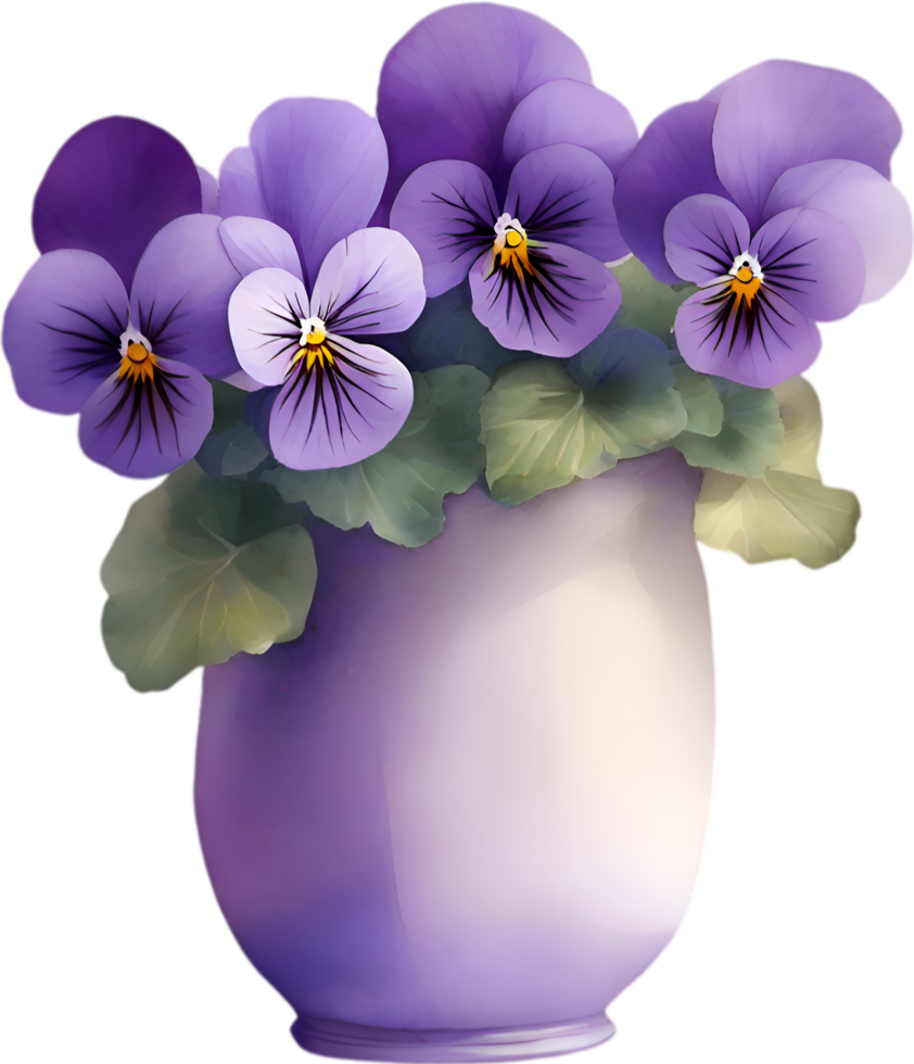 AI generated A vase of Violets flower, a watercolor painting of a vase of Violets  flowers. png