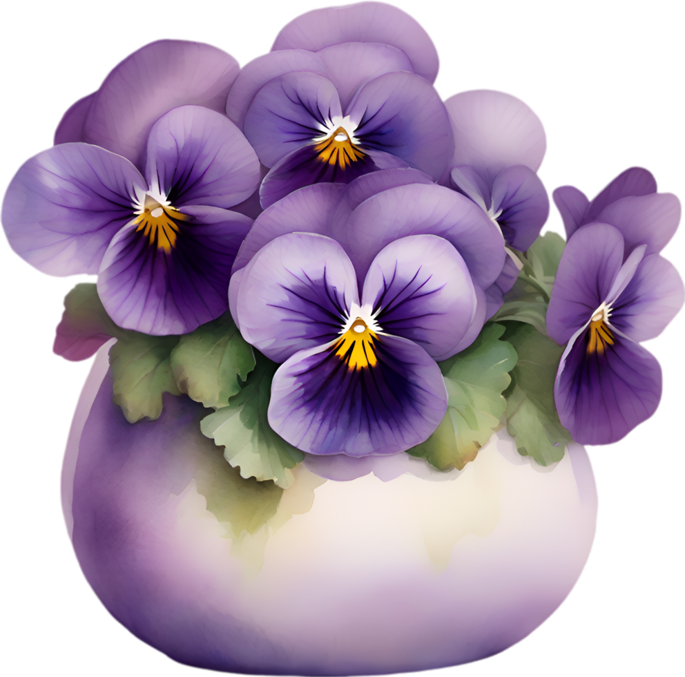 AI generated A vase of Violets flower, a watercolor painting of a vase of Violets  flowers. png