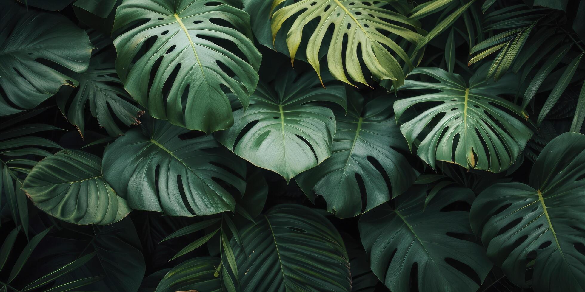 AI generated A Background Featuring Lush Green Palm Leaves photo