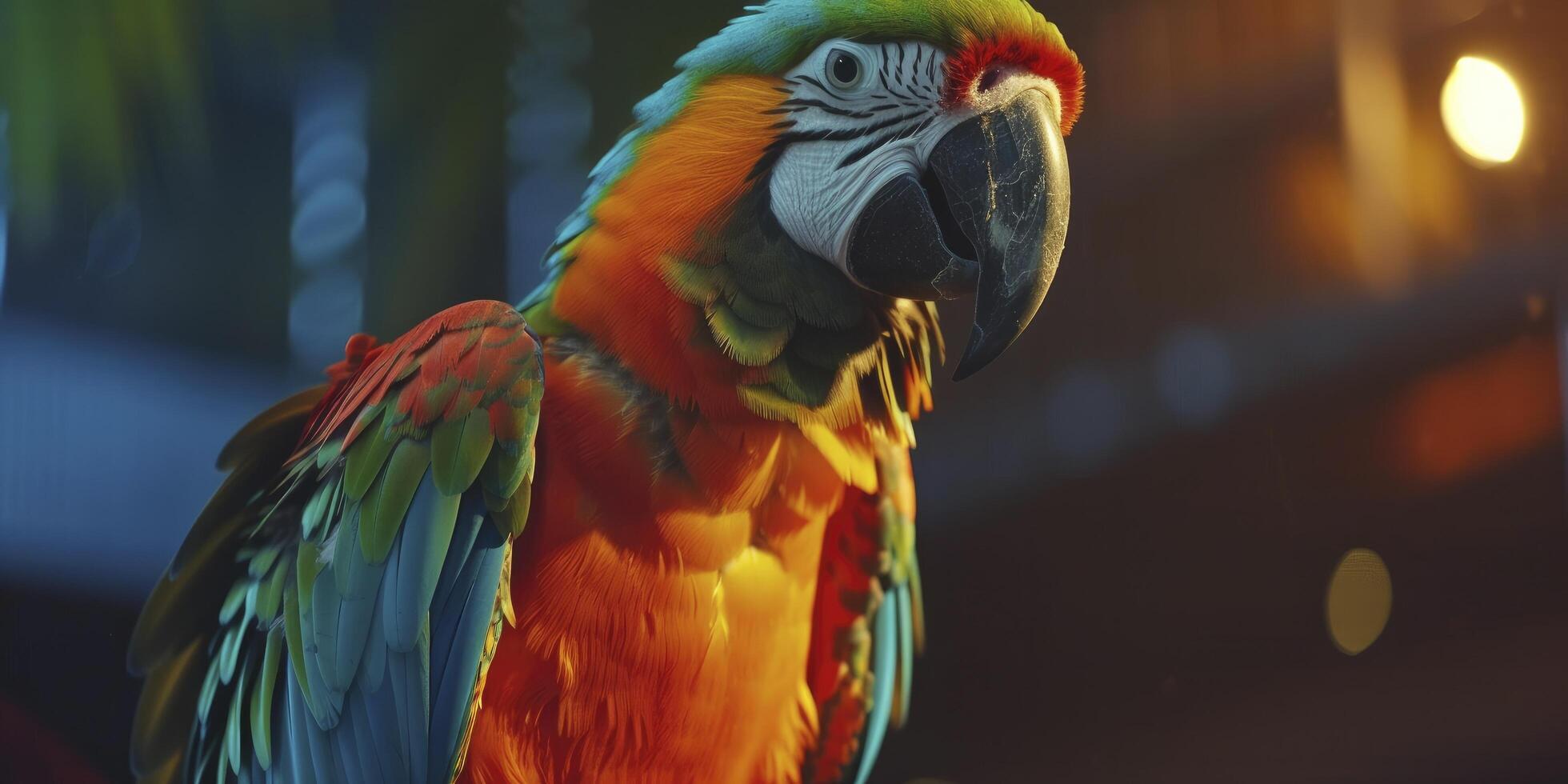 ai generado vibrante plumaje, un de cerca de un loro capturado en un brillante y vistoso foto, exhibiendo sus Exquisito plumas y radiante belleza. foto