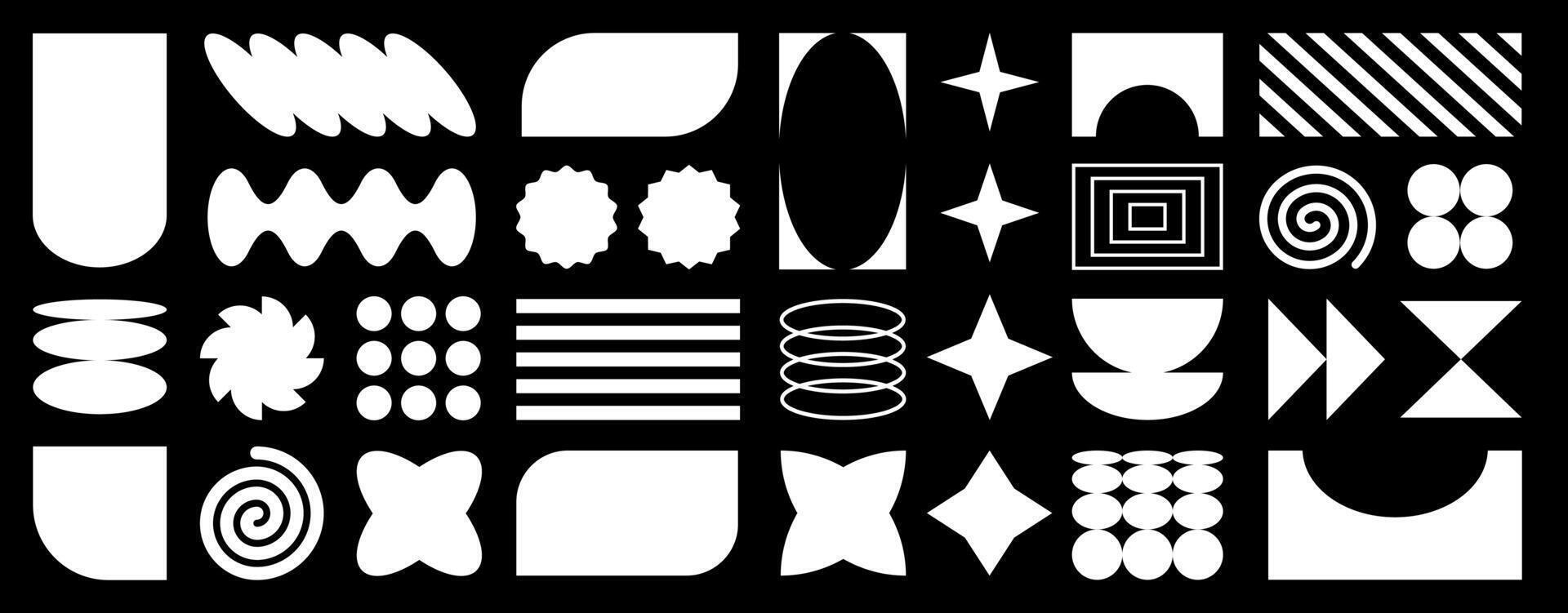 Flat geometric forms stickers, retro design shapes set, simple forms and frames. Vector illustration.