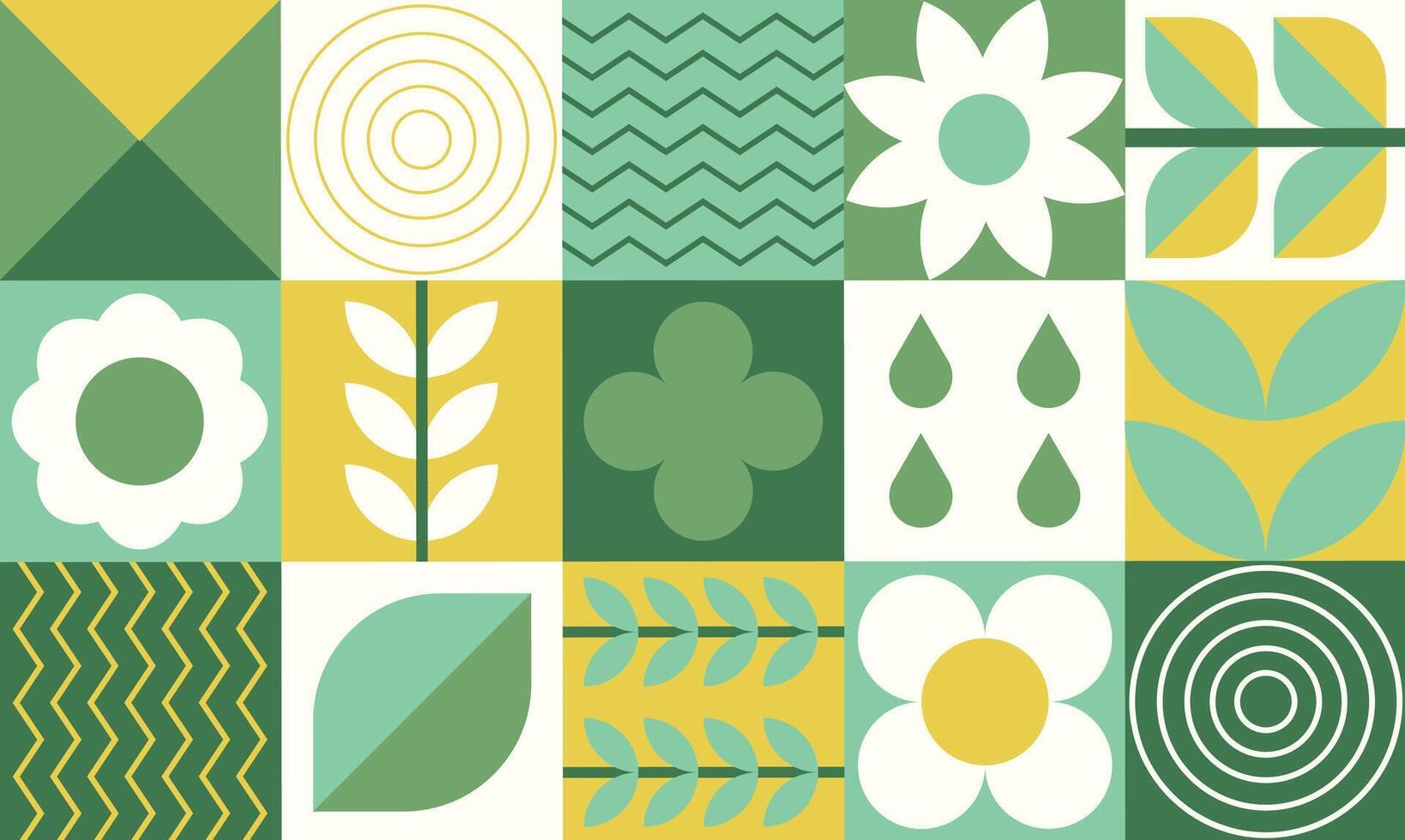 geométrico plano composición de plantas, natural resumen decorativo arte, web bandera y póster con ornamental loseta modelo. vector ilustración.