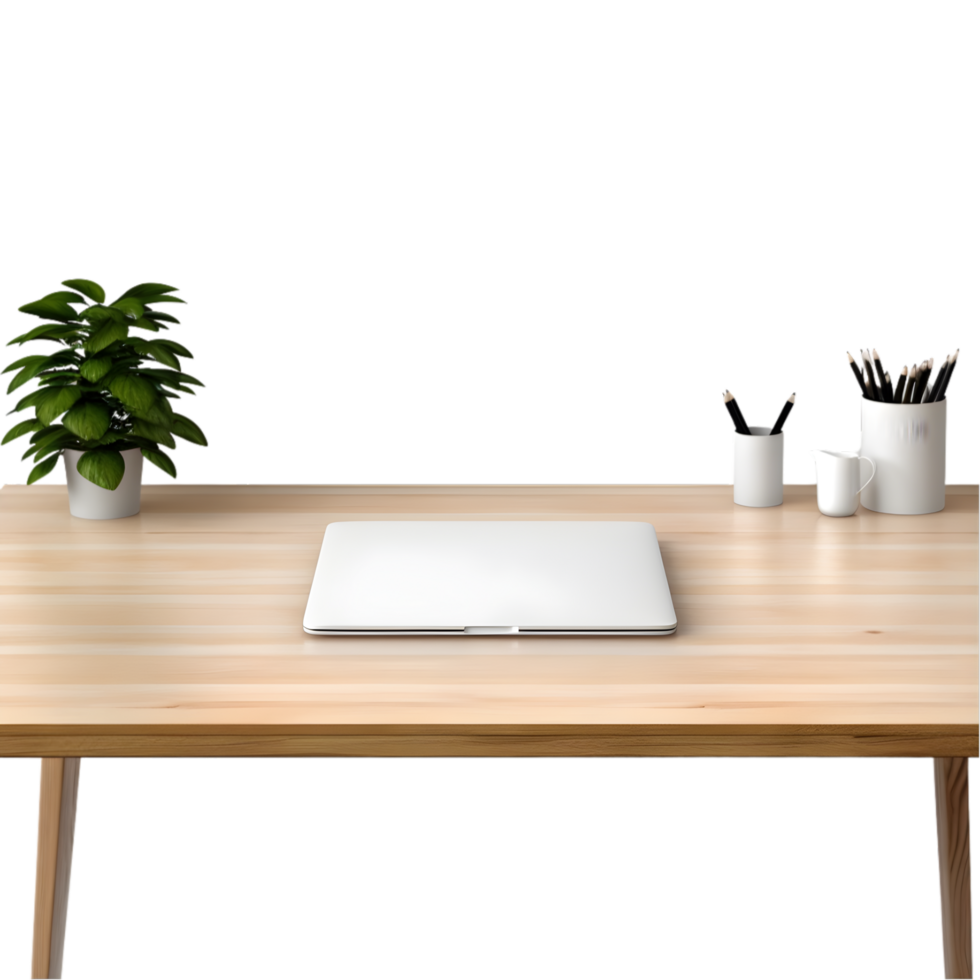 AI generated workplace with computer and chair isolated on png background